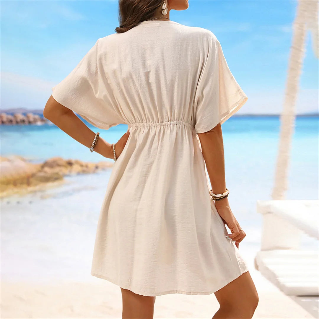 V Neck Lace Beach Tunic Cover-Up