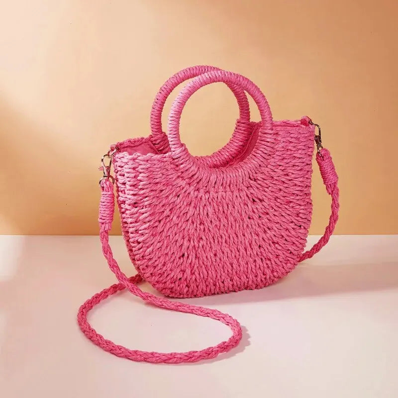 Half-Moon Straw Rattan Crossbody Bag