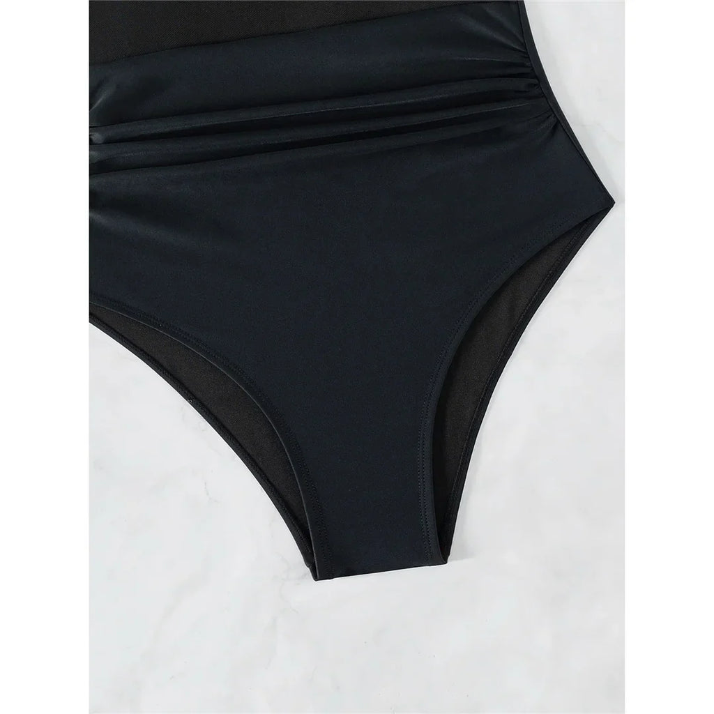 Mesh Sheer V Neck High-Leg Monokini