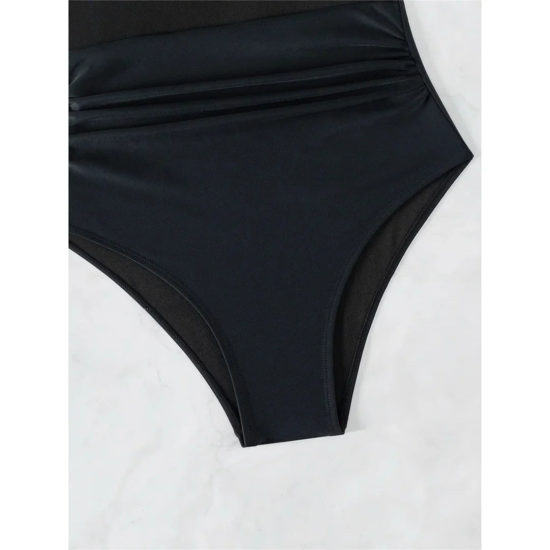 Mesh Sheer V Neck High-Leg Monokini