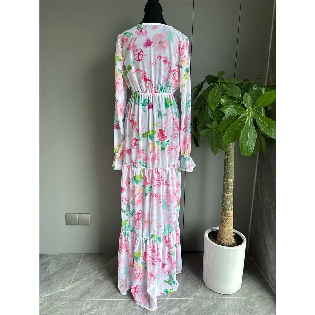 Floral Long Sleeve Tunic Cover Up