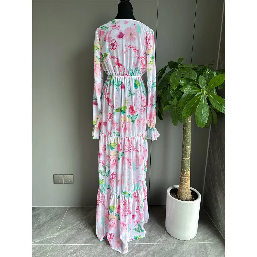 Floral Long Sleeve Tunic Cover Up