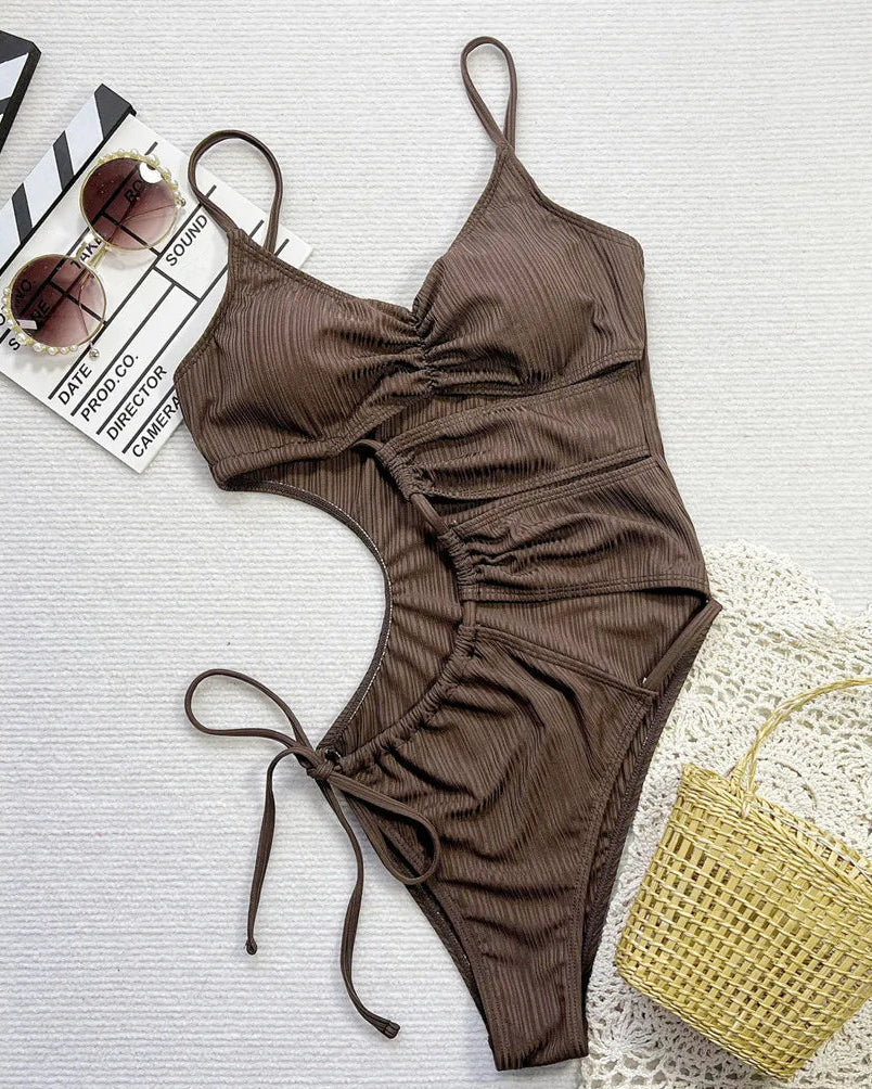 Asymmetric Cut-Out Lace-Up Swimsuit