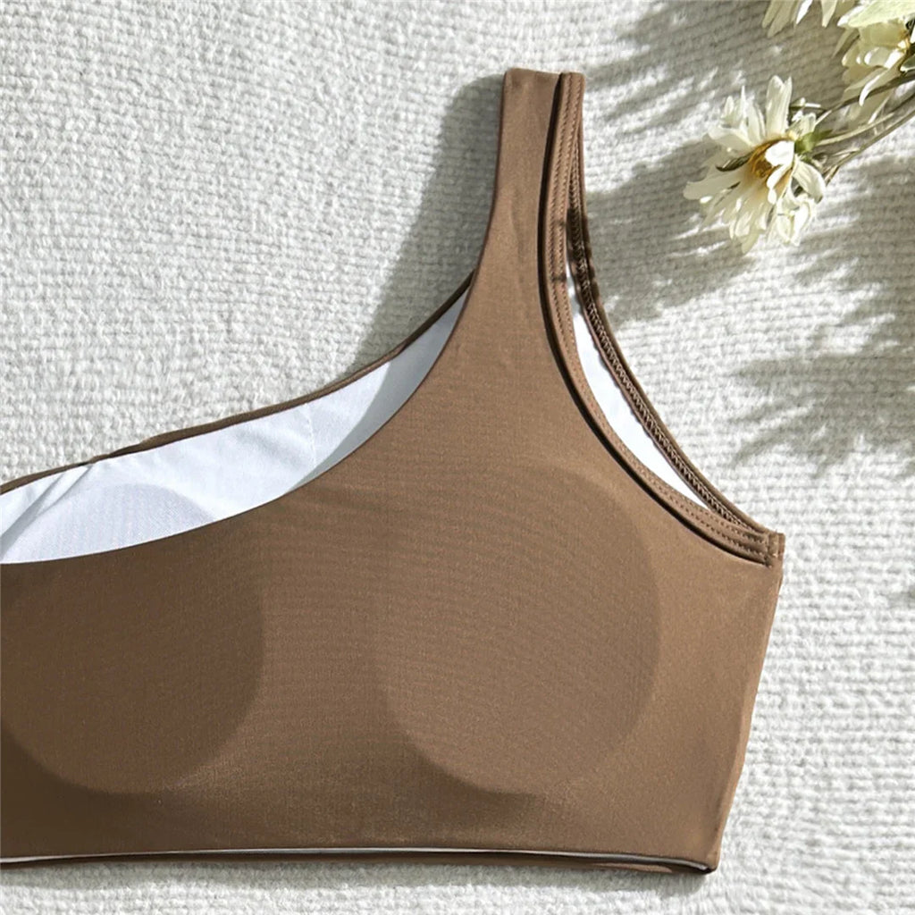 Wrinkled One Shoulder High Waist Bikini