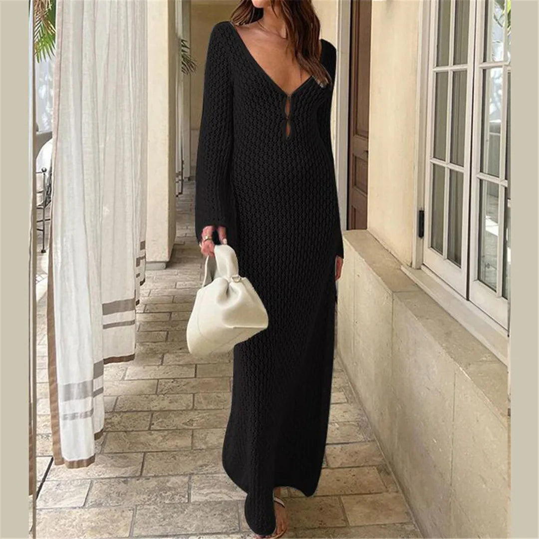 Crochet V-Neck Beach Tunic Black