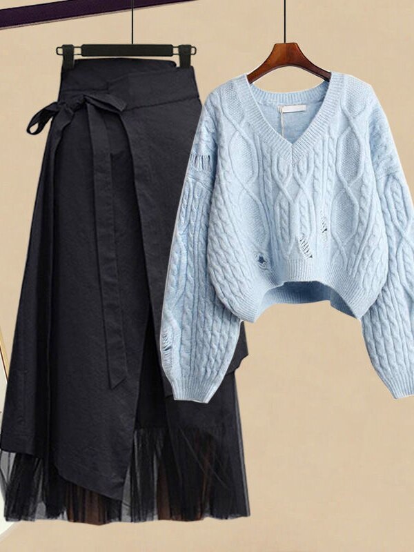 MARTA SKIRT SET Blue Sweater Skirt