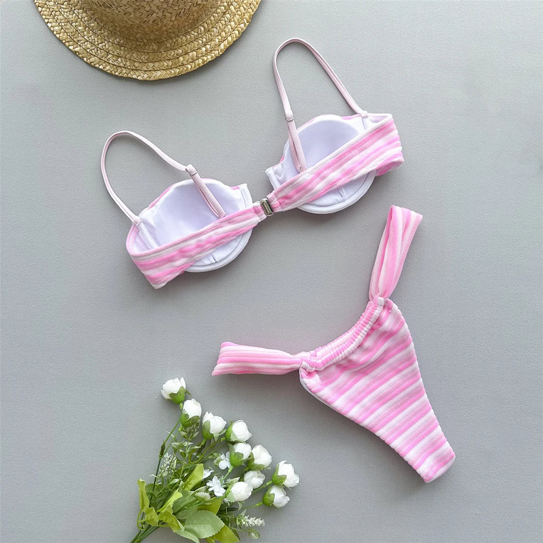 Striped Underwired Bikini Set