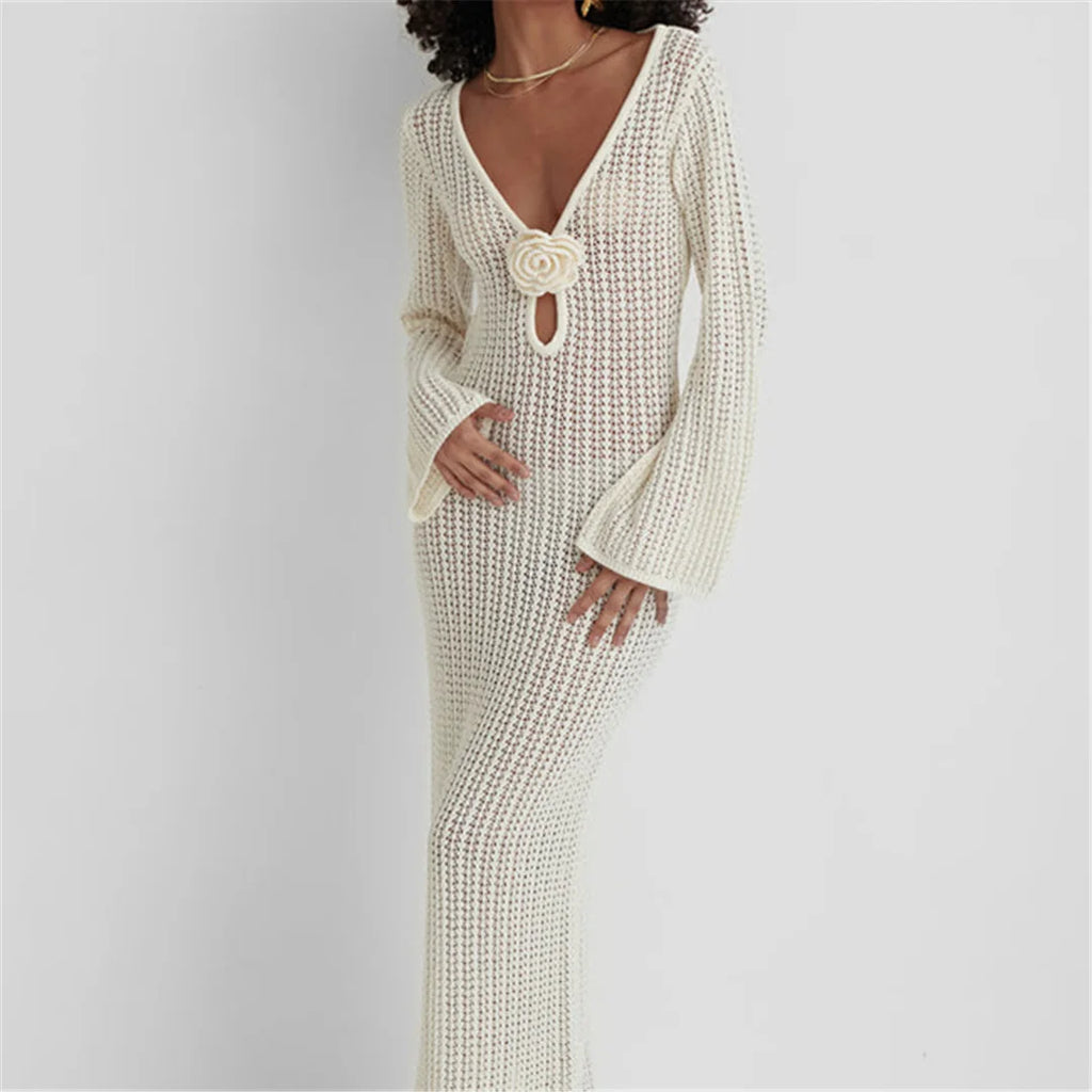 3D Flower Crochet Beach Tunic