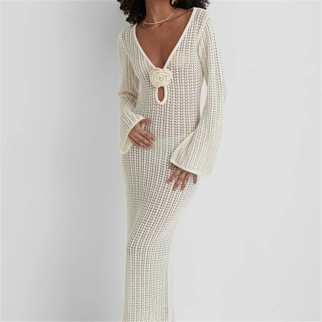 3D Flower Crochet Beach Tunic