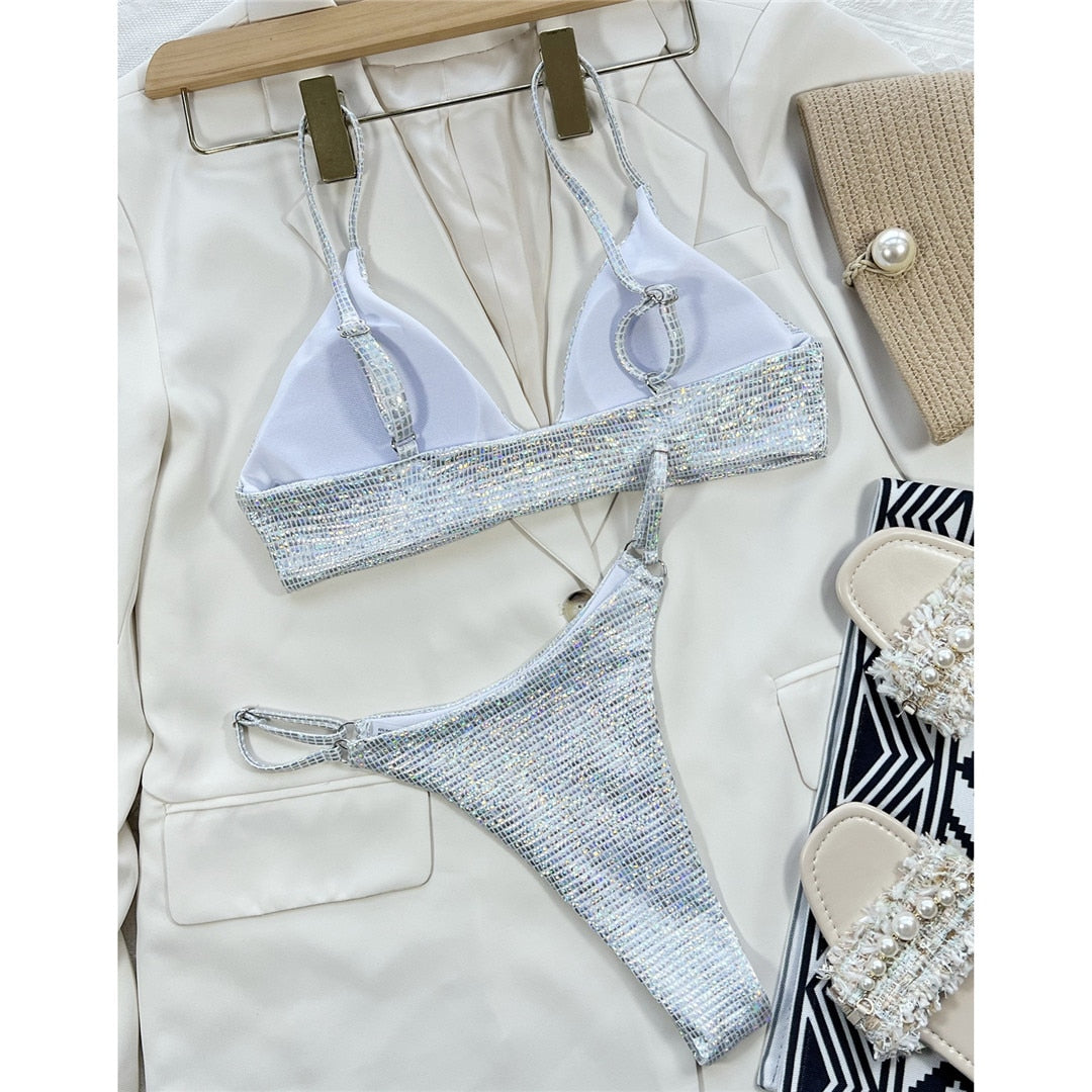 Shiny Sequins High Cut Bikini