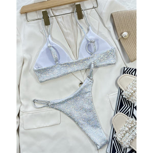 Shiny Sequins High Cut Bikini