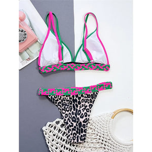 Leopard Printed Splicing Bikini Set