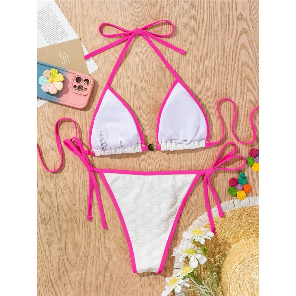 Pearl Rhinestones Halter Bikini Set