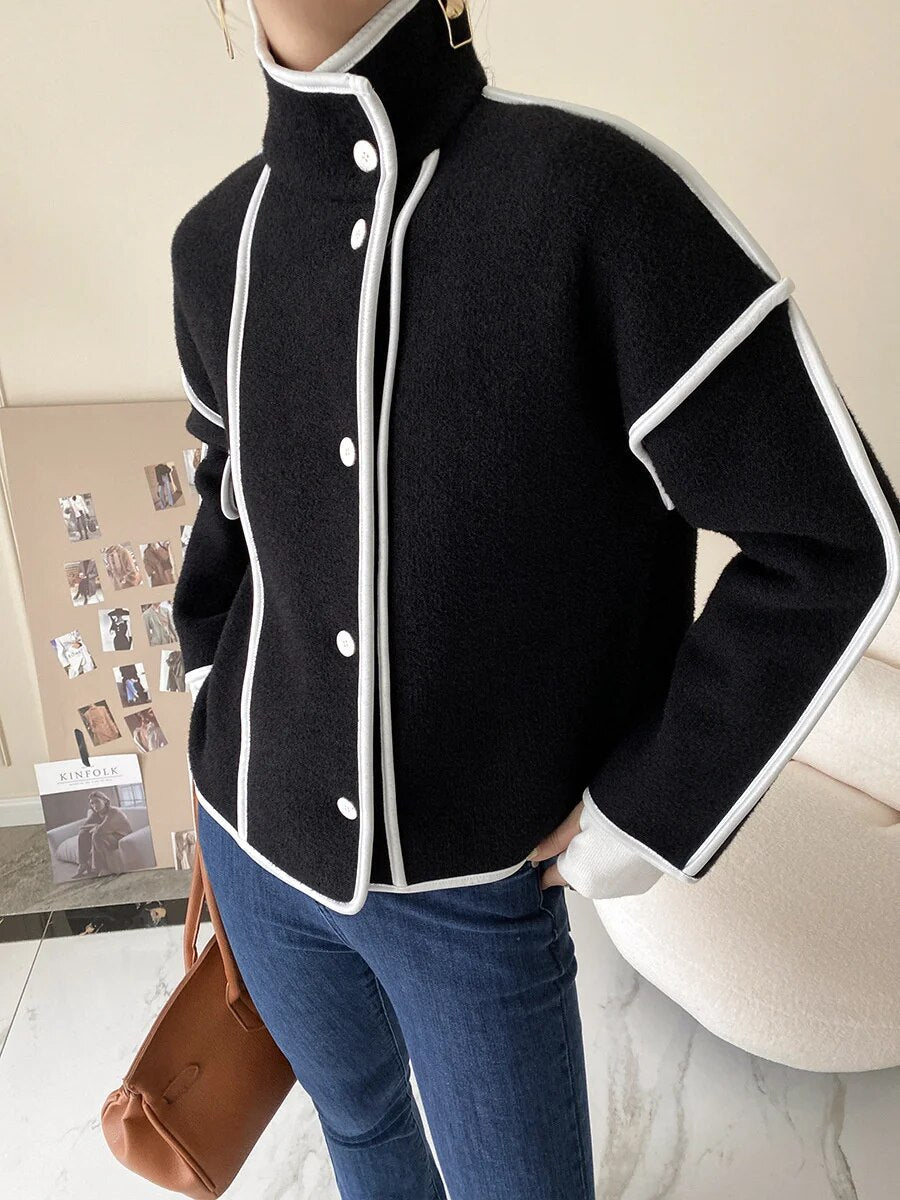 DENIZA CARDIGAN Black wool coat One Size