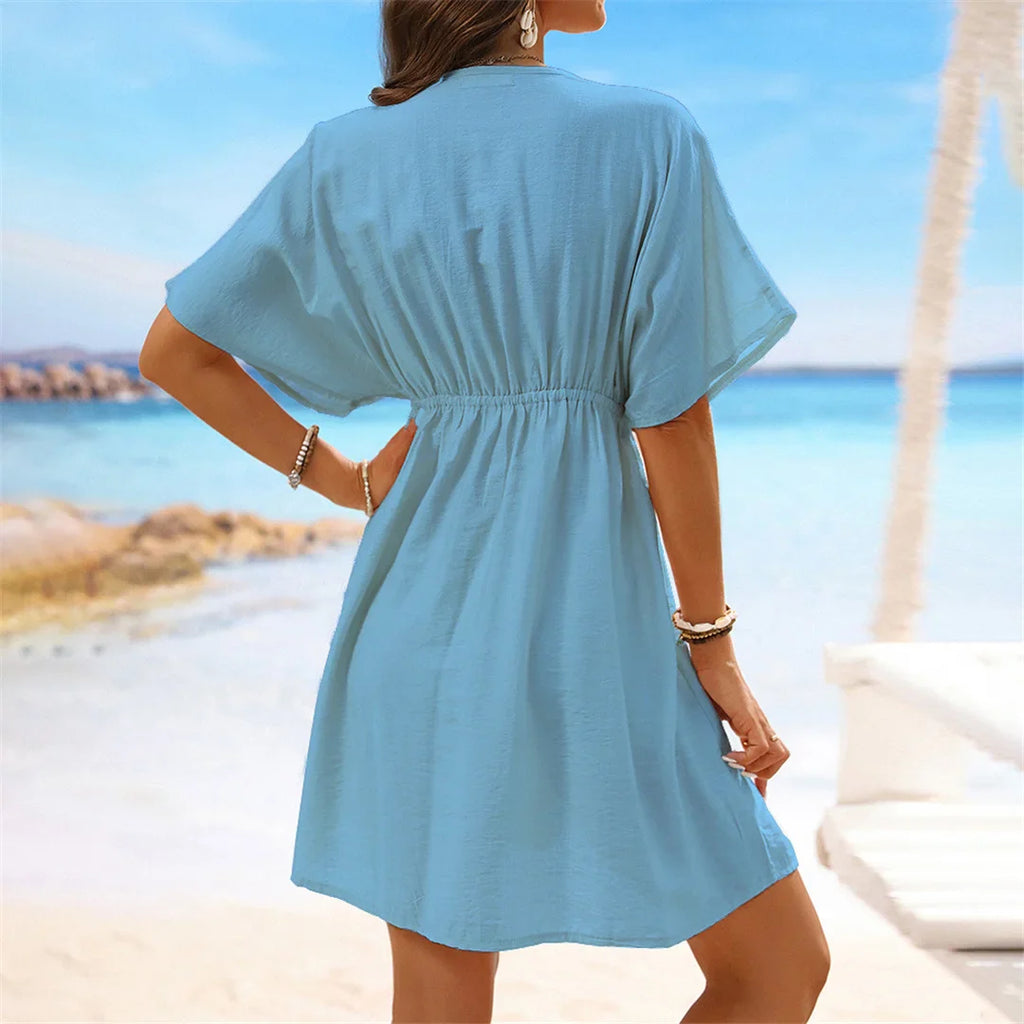 V Neck Lace Beach Tunic Cover-Up