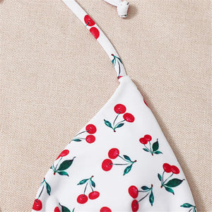 Cherry Printed Halter Strappy Bikini