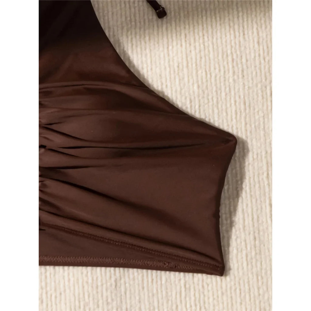 Wrinkled High Neck Halter Bikini Set