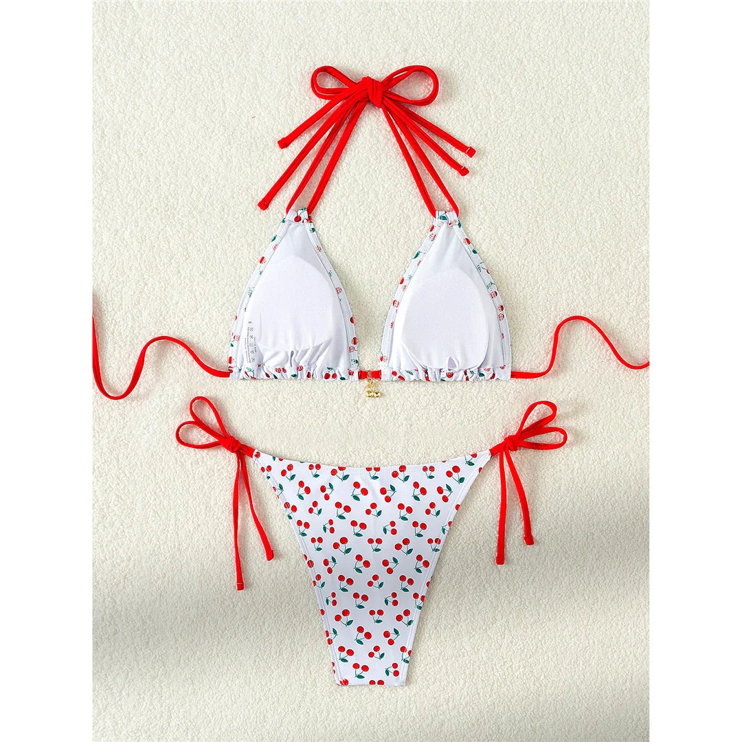 Cherry Printed Halter Bikini