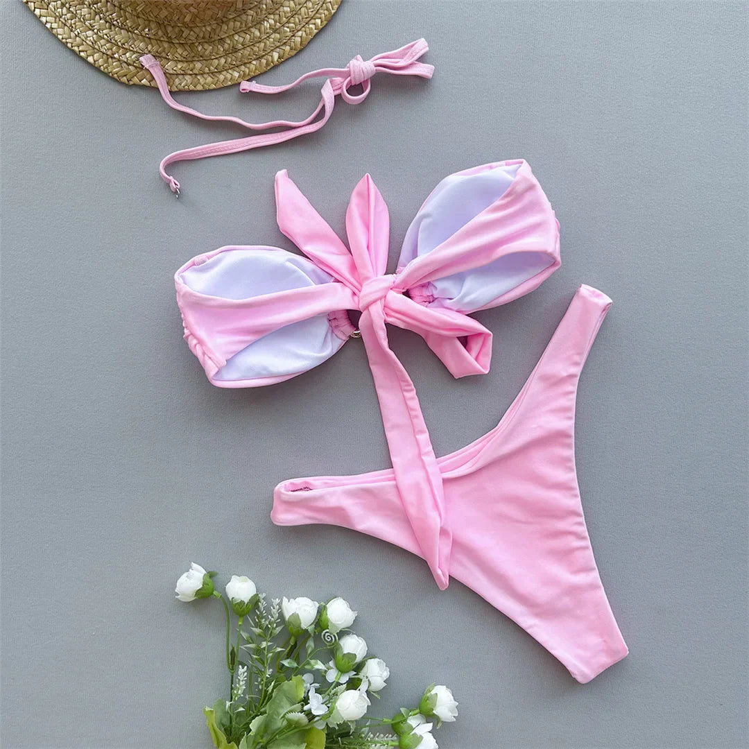 Metal Ring Bandeau Bikini Set