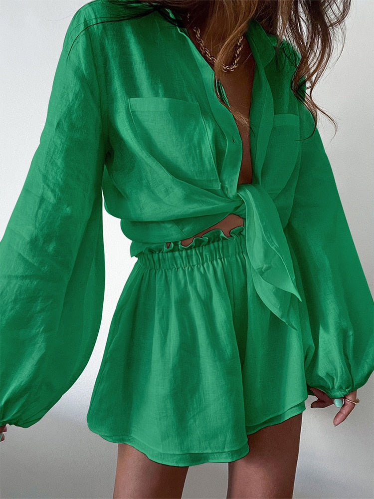 Sara shorts & blouse set Green