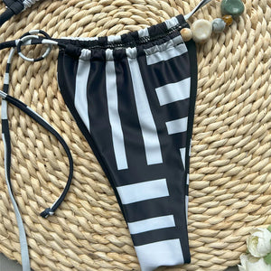 Halter Striped High Leg Bikini Set