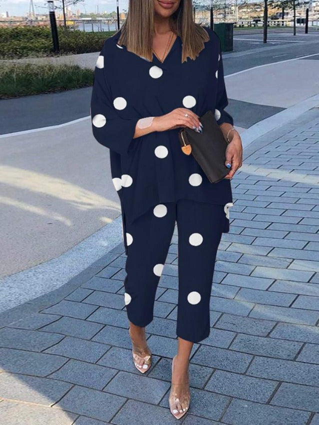 ANNA POLKA DOT SET A Navy