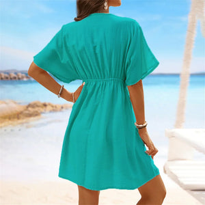 V Neck Lace Beach Tunic Cover-Up