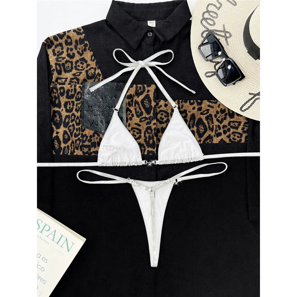 Faux Leather Mini Thong Bikini