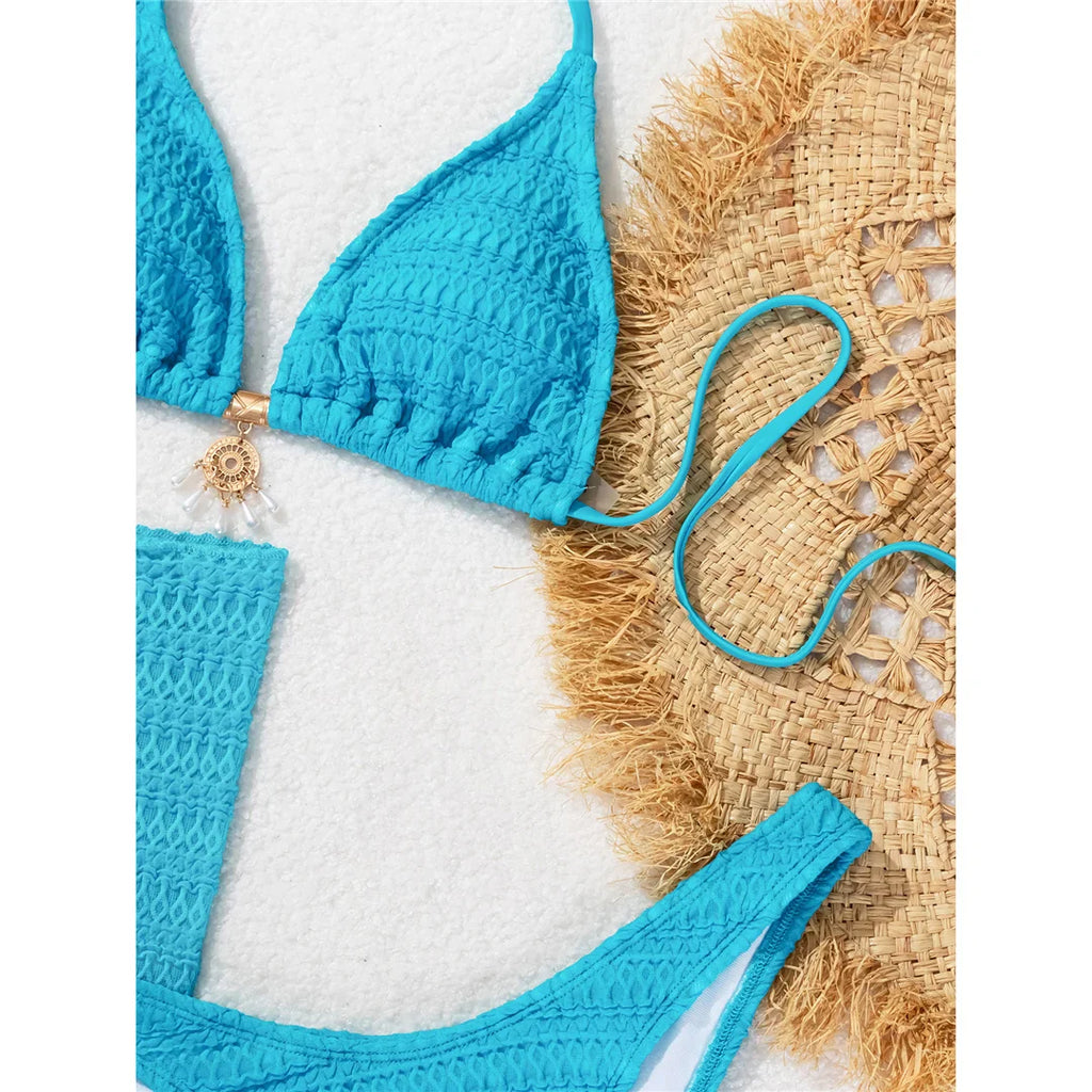 Halter Wrinkled Bikini Set