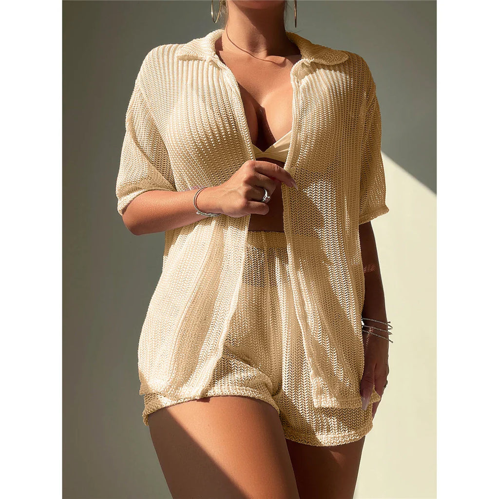 S-XL Short Sleeve Crochet Cover-Up