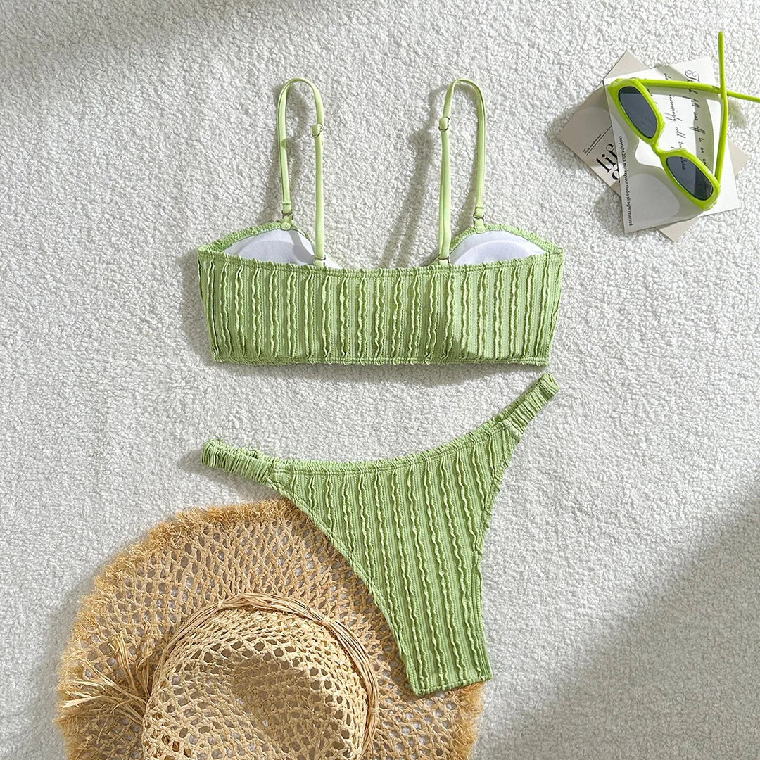 Crinkled Knotted Brazilian Bikini Set