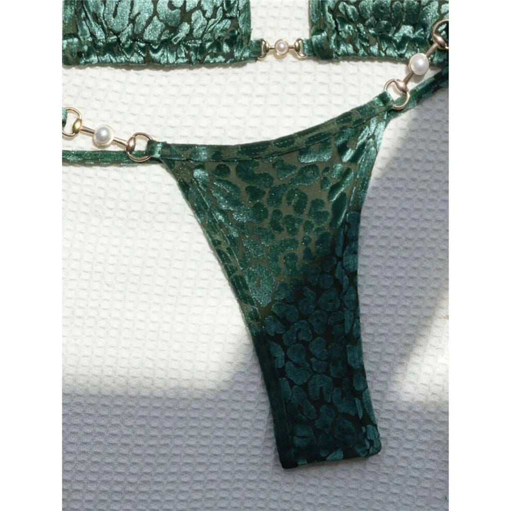 Leopard Pearl Mini Micro Bikini Set
