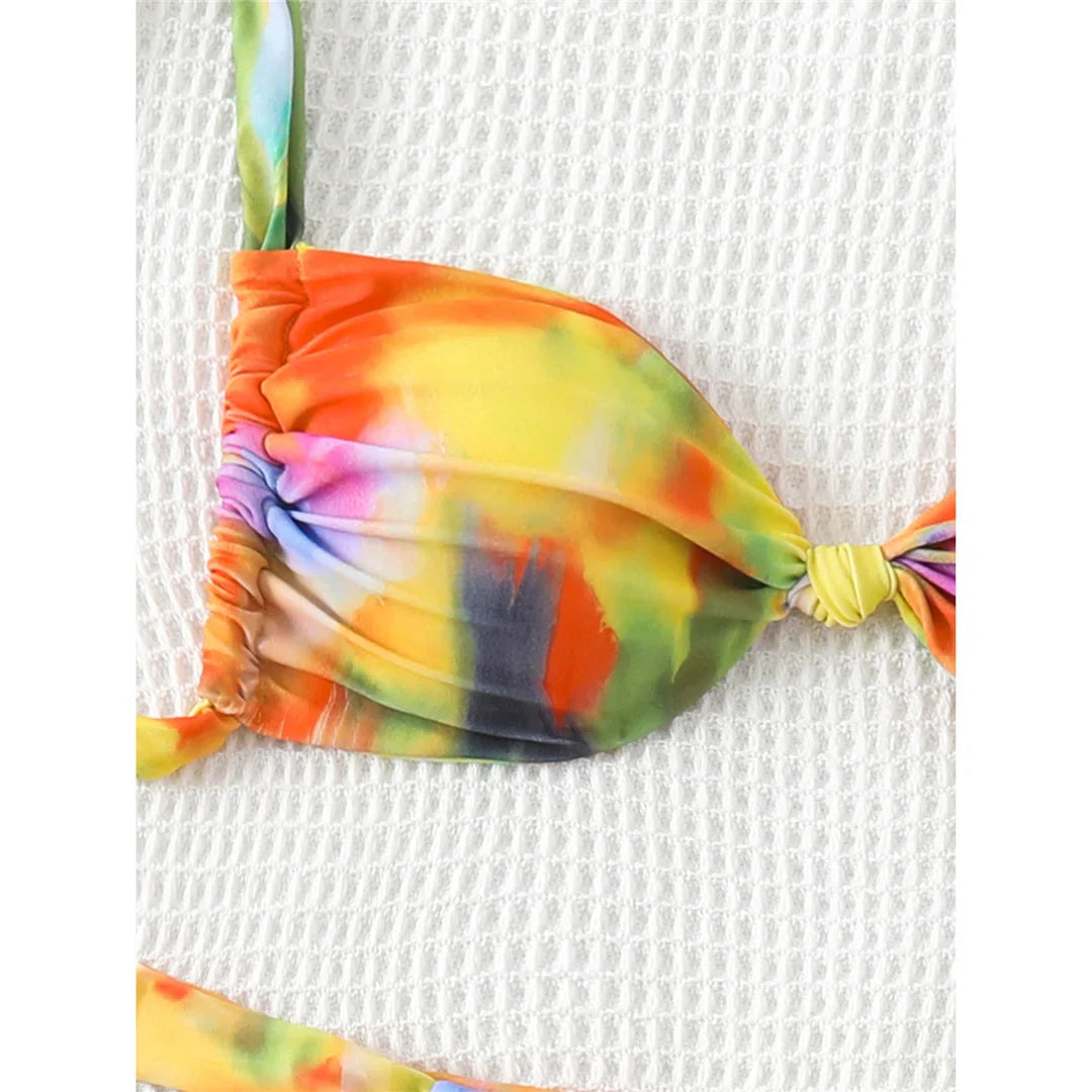 Printed Tie Dye High Leg Bikini Set