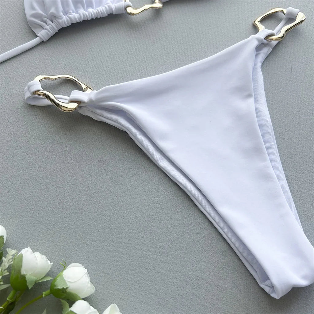 Metal Rings Halter Bikini Set