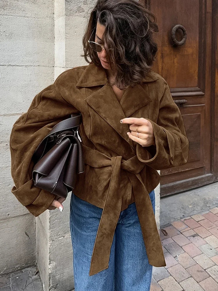 Retro braune Wildlederjacke
