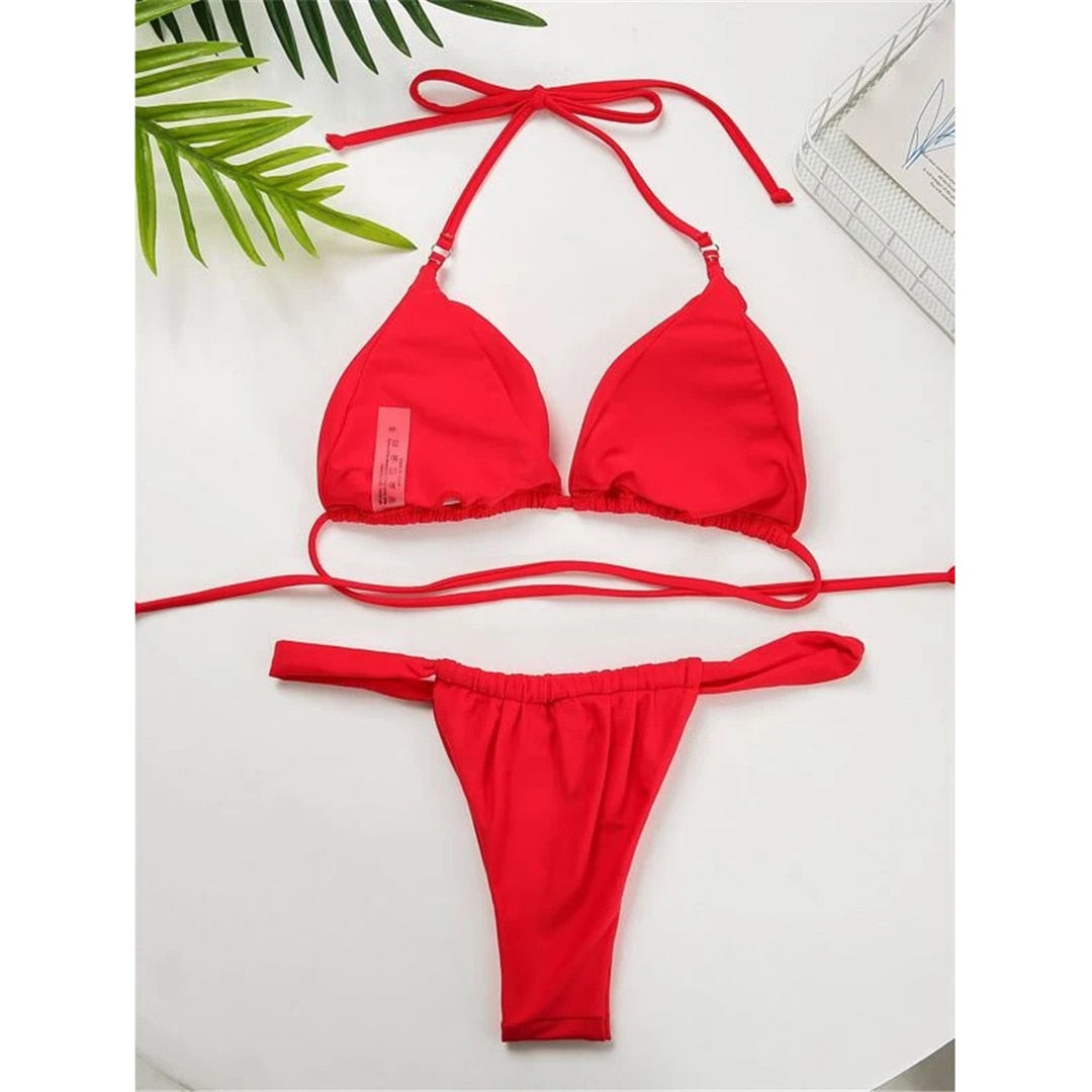 Wrinkled High Cut Thong Bikini