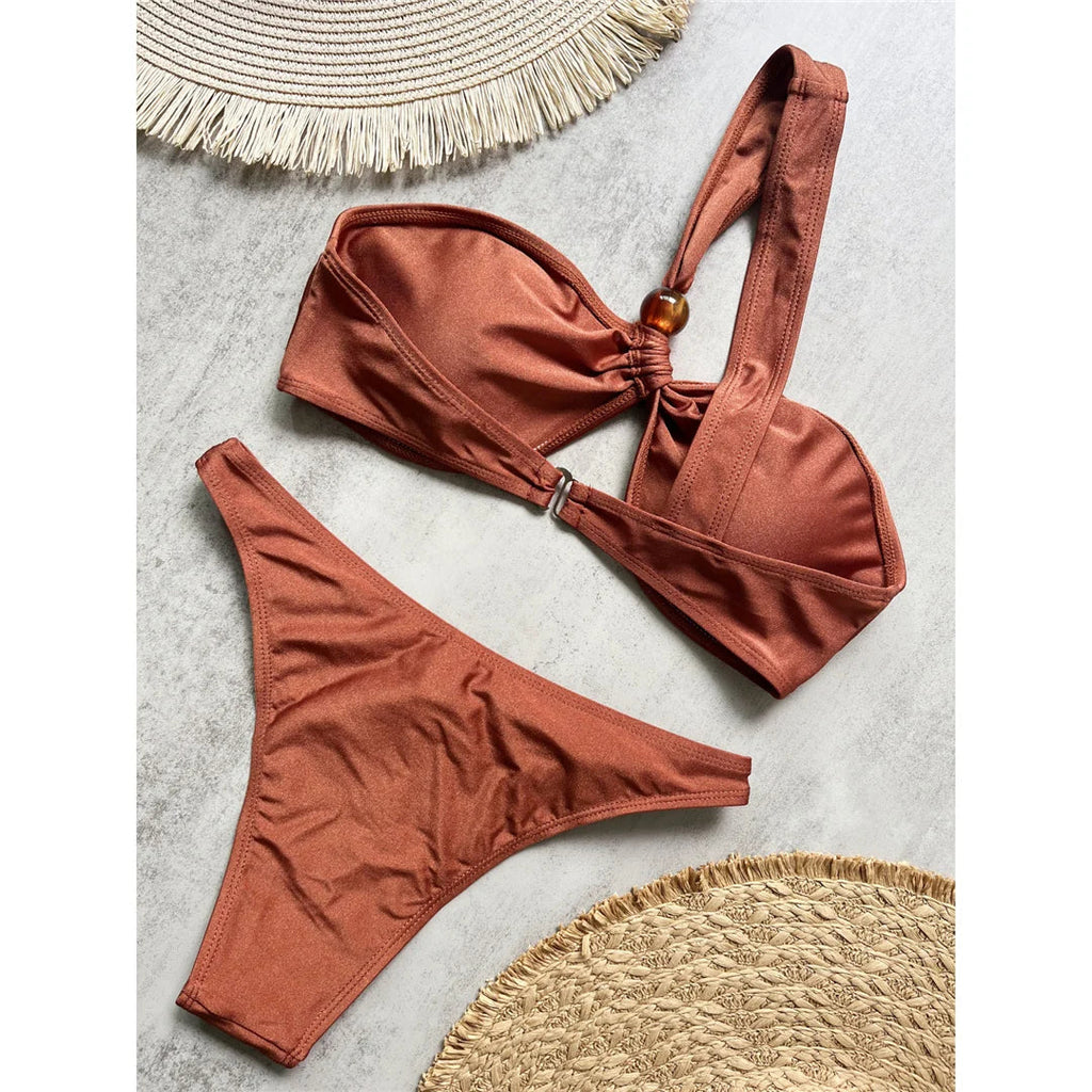 One Shoulder High Cut Bikini Set