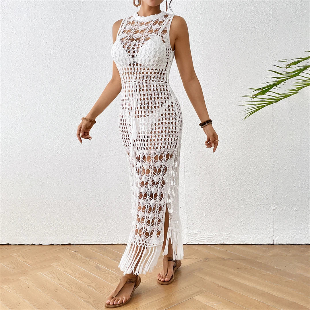 Fringe Tassel Crochet Beach Tunic Cover-Up