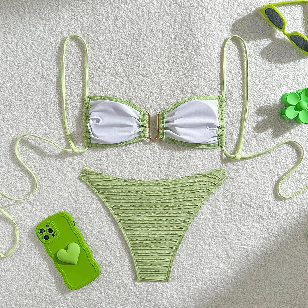 U Neck Crinkled Bikini Set