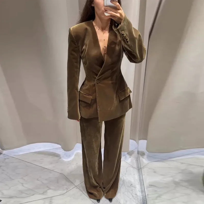 Women’s Velvet Blazer Suit Set