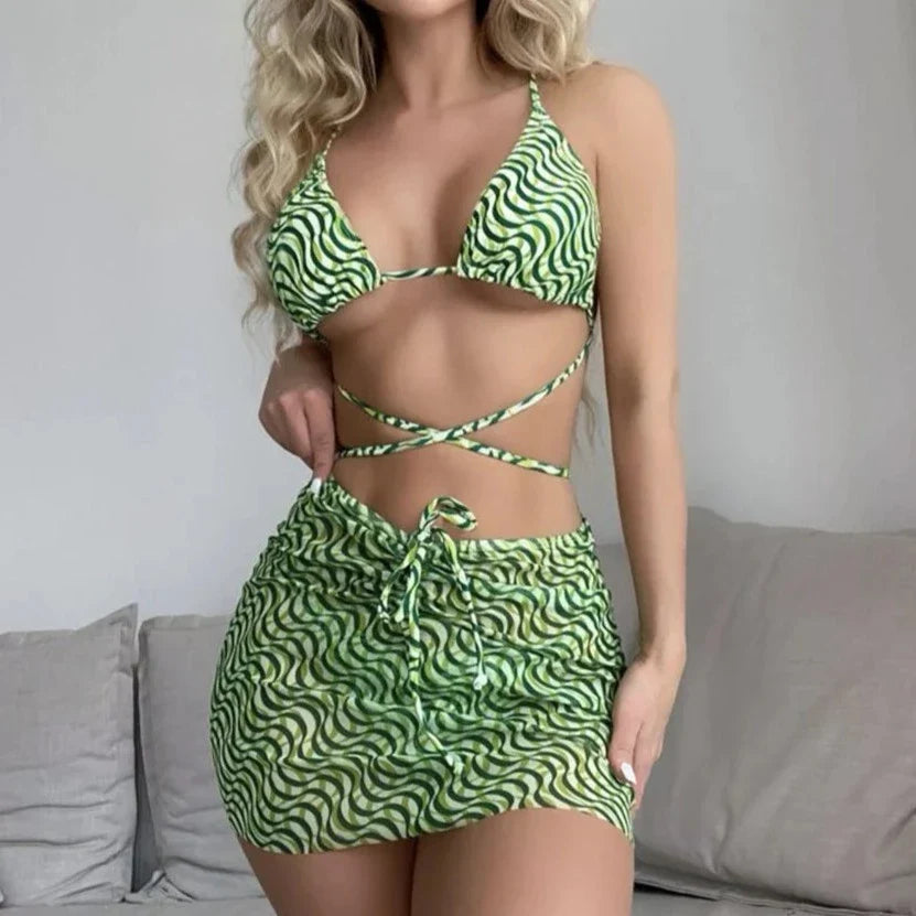 Wrap Around Bikini With Skirt and Hairband