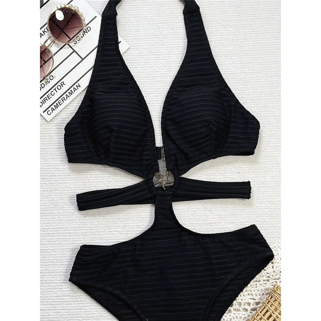 V Neck Cut-Out Ribbed Monokini