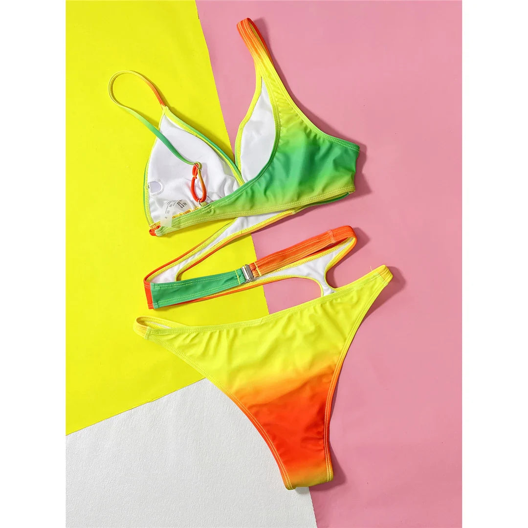 Asymmetric Gradient Cut Out Monokini