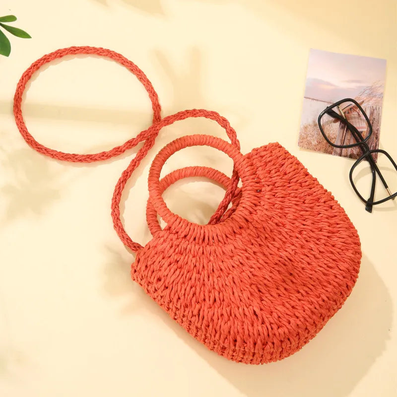 Half-Moon Straw Rattan Crossbody Bag