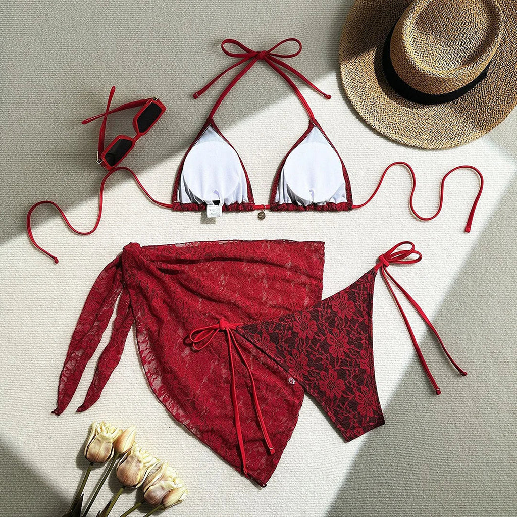 Lace Halter High Cut Bikini Set