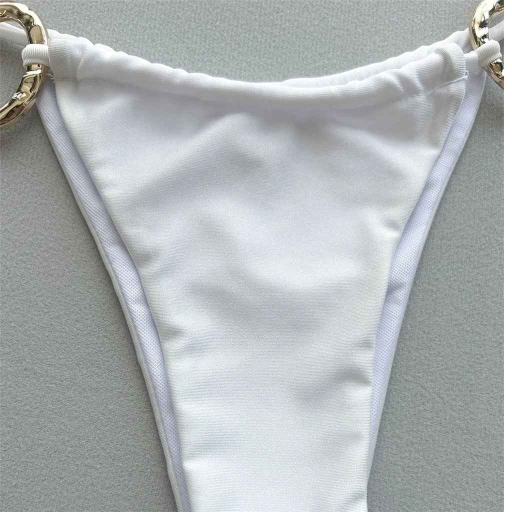 Metal Rings Halter Strappy Bikini