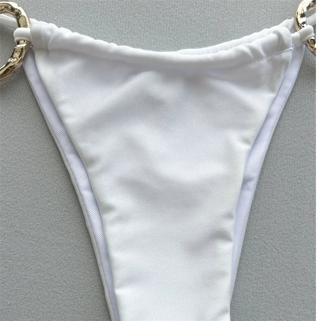Metal Rings Halter Strappy Bikini