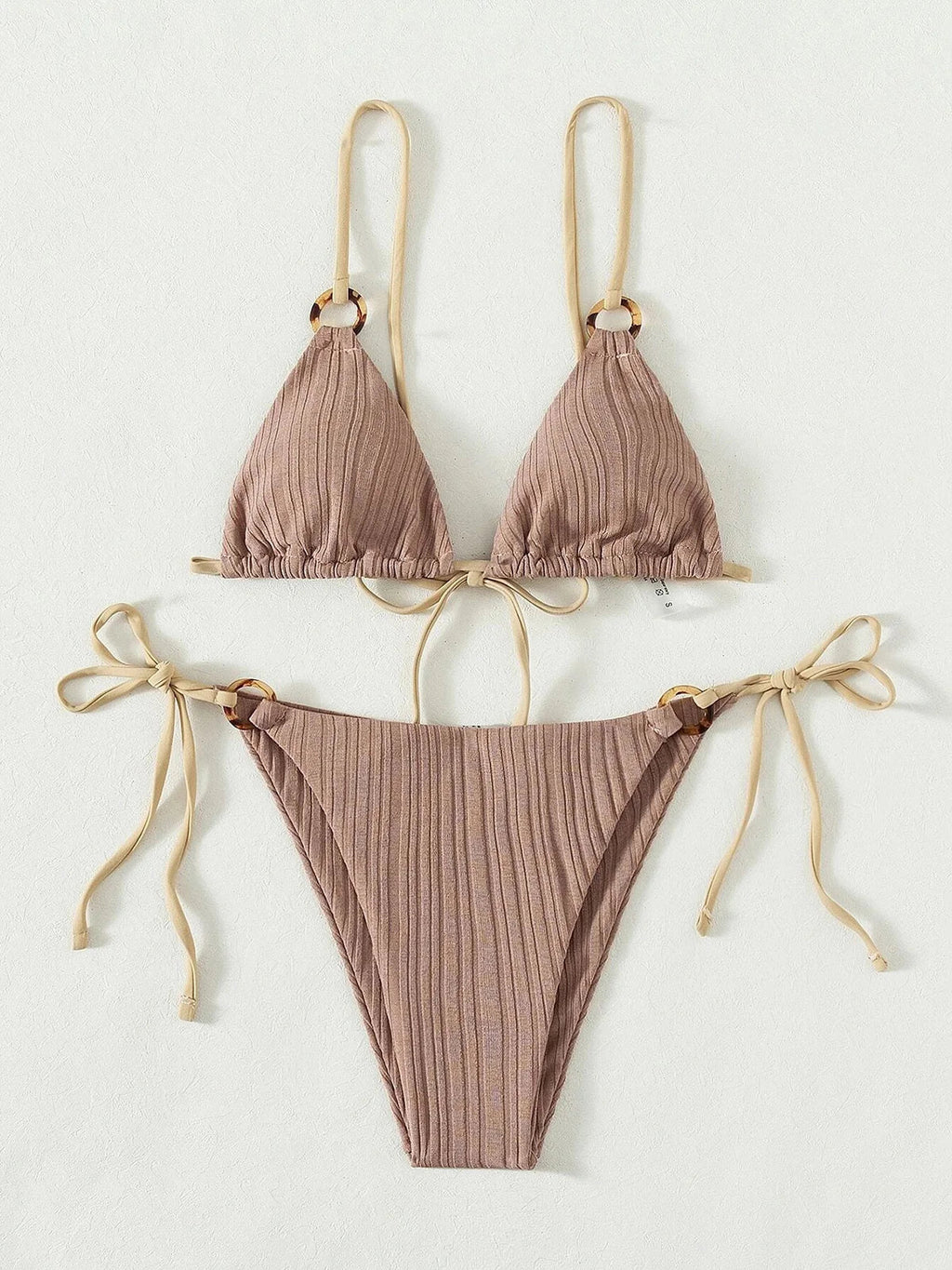Ribbed Brazilian Bikini Set Light Coffee