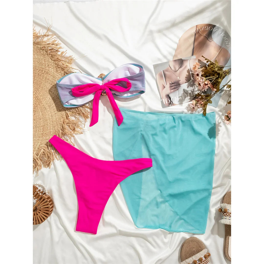 Bandeau Skirt Splicing Bikini Set