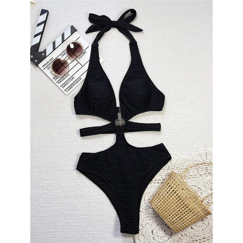 V Neck Cut-Out Ribbed Monokini